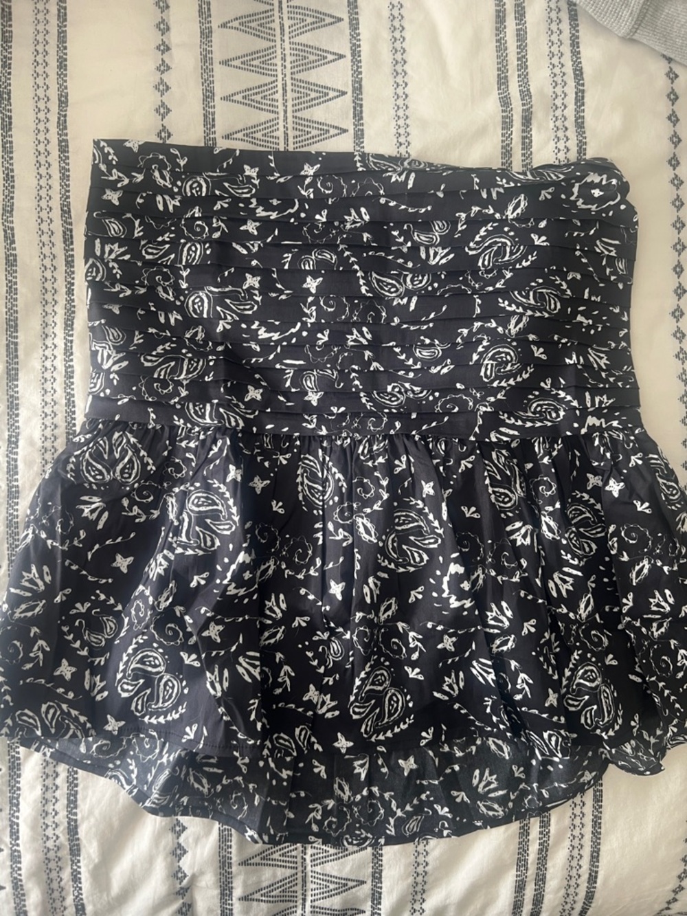 Black and White Strapless Paisley Top